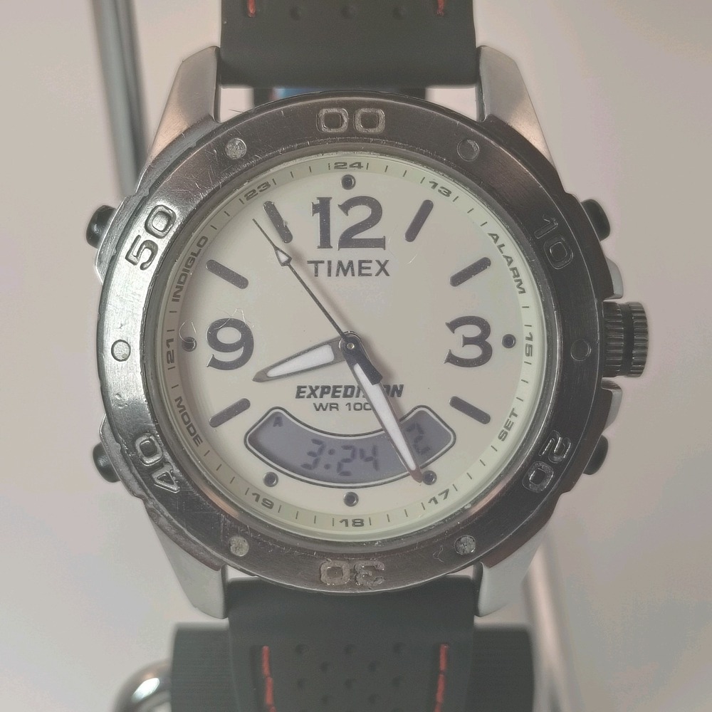 Vintage Timex Expedition IDIGLO DUAL Time 38mm Mens Analog-Digital Quartz Watch‎